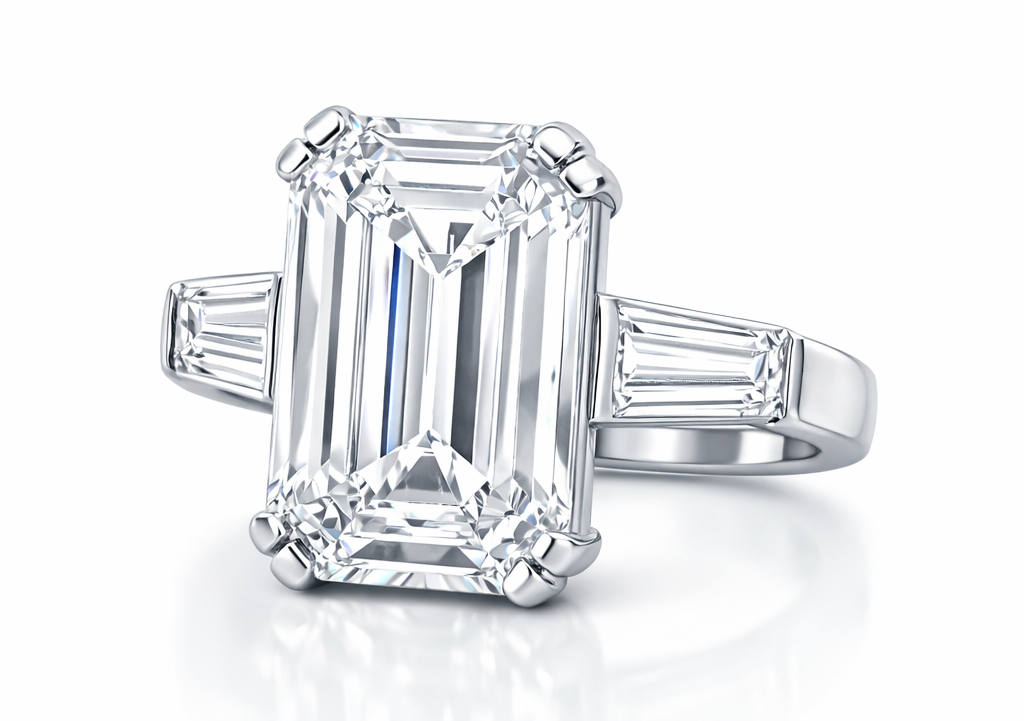 5 Carat Emerald Cut Diamond Ring with Bagette Shoulders
